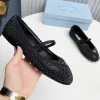 Designer klassische Marke Ballet Flats Frauen Leder Luxusschuhe echte Leder Mary Jane Dreieck Kristall Dekoration Runde Kopf Mode Tanzschuhe