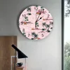 Zegary ścienne roślina różowa palmy plaża Letnie kwiaty dekoracyjne okrągłe zegar niestandardowy design niekinienne ciche sypialnie duże