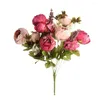 Decorative Flowers Silk 13 Heads Peony Flexible Handmade Artificial Floral Art Flower Bouquet Valentine's Day