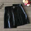 Skirts Women Designer Glossy High Waist Irregular Short Streetwear Sashes A-Line Real Leather Mini Skirt Fashion Office