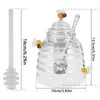 Bouteilles de rangement 1 / 2pcs en verre miel transparent en verre en nid d'abeille avec couvercle et tige de remuant de grande capacité bouteille pour la cuisine de café de cuisine