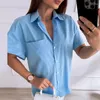 Kvinnor BLOUSES Office Lady Temperament Slim Women 2024 Summer Elegant Multi-Color Pocket Shirt Casual Short Sleeved Single Breasted Top