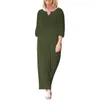 Women's Two Piece Pants 2024 Summer Cotton And Casual Elegant Solid Color V-Neck Loose Fiber Set