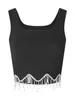 Kobiety damskie Kobiety Singbed Crop Tank Tops Panie Fringe Sexy Sleveless Rhinestone Square Szyjka kamizelka Blaskly Cami Top