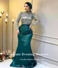 Partykleider achtale Abendkleid für Hochzeit hoher Nacken -Pailletten Muslim Dubai Long Sleeves Meerjungfrau Satin Arabisch Promi Prom Kleid