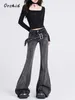 Jeans pour femmes harajuku large jambe large conception de conception d'évasion Femme vintage slim y2k 2024 Spring Streetwear Style Denim Tanter