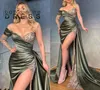 Robes de soirée en satin en dentelle fantastique sexy hautes fentes au large des applications à paillettes à paillettes longues BC114043866254