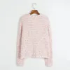 Kvinnors stickor 2024 Spring/Summer Sweet Hooked Flower Sticked Cardigan Women Pink Romantic Elegant Long Sleeve Sweater