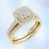 2st förlovningsringar för kvinnor Original 925 Sterling Silver Ring Set 14k Gold Plated Bridal 2CT Round Cut Lab Diamond Jewelry240327
