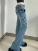Damesjeans Koreaanse mode vlinder borduurwerk vrouwen streetwear hoge taille casual katoenen denim broek Amerikaans retro blauwe bell bodems