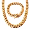 Tarnish gratis smycken grossistanpassad halsband mens 18k 14k guld kubansk länkkedja pläterad rostfritt stål smycken