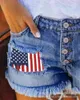 Women's Jeans 2024 Womens American Flag Patch Frayed Hem Denim Shorts For Women