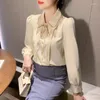 Frauenblusen Korean Fashion Chiffon Shirt Frühling 2024 Langarm Office Lady Bluse Single-Breasted Bowknot Women Tops