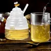 Bouteilles de rangement 1 / 2pcs en verre miel transparent en verre en nid d'abeille avec couvercle et tige de remuant de grande capacité bouteille pour la cuisine de café de cuisine