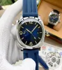Relógios de pulso de 45 mm de couro PAM 316L Aço inoxidável para homem azul cor automática de cores impermeáveis