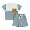 Roupas conjuntos de roupas para crianças meninos de verão contraste colorido com nervuras de lança curta de manga curta e shorts de cintura elástica 2pcs Conjunto de roupas