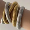 Bangle bondgenoten dikke dikke dikke metalen haringbon stretch roestvrijstalen armbanden statement gouden kleur waterdichte mode sieraden