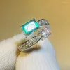 Anéis de casamento Anel de abertura de pedra quadrada de cristal verde Princesa cortada zircão branco ajustável para mulheres jóias de cor prata da moda