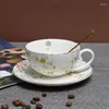 Xícaras pires inseras de café com cerâmica padrão de flor Pintura dourada clássica do chá da tarde britânica 250ml