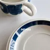 Mokken retro bruine koffiekop en schotel set blauw met middelbare leeftijd met middelbare leeftijd met handgeschilderde bloem van hoge kwaliteit latte keramisch hoogwaardige type