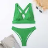 2024 Nieuwe dames solide kleur speciale stof solide kleur sexy bikini split zwempak
