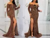 Vestidos de festa Vestido de noite prata 2024 Sereia Slim Flit Slit lantejoulas de lantejoulas brilhantes do ombro Prom Mulheres formais elegantes elegantes