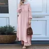 Vestidos casuais Arábia dubai abayas muçulmano estabeleceu uma camisa longa e de mangas compridas e calças vestidos de solda abaya festeira marrocos