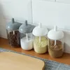 Storage Bottles Kitchen Tools Spice Jar Lid Spoon Set Plastic Condiment Tins Salt Container Seal Box Pepper Seasoning Organizer