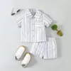 Kledingsets geboren Baby Boy Summer Outfit Katoen Linnen Korte Mouw Down Shirt Down Shirt Elastic Taille Shorts 2pcs Casual Kleding