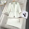 Women's Two Piece Pants NAVIU Black Beige Patchwork Blaze Jacket And Suits Spring Summer Office Lady Elegant 2 Sets Women High End Outfits