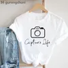 Women's T Shirts Capture Life Camera Graphic Print Tshirt Kvinnor Rolig vit T-shirt Femme Summer Hipster Shirt Kvinnliga Casual Tops Tee