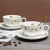 Xícaras pires inseras de café com cerâmica padrão de flor Pintura dourada clássica do chá da tarde britânica 250ml