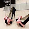 Chaussures habillées Design Fashion Bowknot Round Toe Plateaux Pumps Femmes Banquet de mariage Sexy Stripper Pole Dance High Heels Black Rose