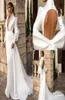 Elihav Sasson 2019 Long Sleeve Prom Dresses V Neck Mermaid Formal Evening Gowns Backless Sweep Train Custom Party Dress7237394