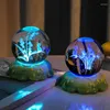 Dekorativa figurer Lysande blommakristallboll med baslasergravering Glas led nattljus skrivbord prydnader hem dekoration födelsedag