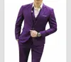 Purple Satin Men039s Suit Clasic Fit Tuxedos 3 sztuki męski garnitur Blazer One Button Tailreat Business Wedding Party Kurtka 4678929