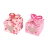 Gift Wrap 12/24/36PCS Love Heart Pink Candy Bag With Transparent Window Paper Chocolate Packaging Box Wedding Birthday Party Favors