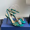 Aquazzura 95mm Stiletto Sandals Crystal Crinchal Tercal Coled Strap Peep Toe Party Party Party Shoes مصمم فاخر High Heels Footwear 35-43 مع Box
