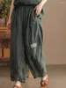 Calça feminina johnature feminino vintage ramie harém cintura elástica 2024 primavera solta coloração sólida calça casual longa