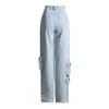 Women's Jeans Cargo Women Light Blue Zipper Straight Denim Pants With Pockets 2024 Summer Outfits Y2K Clothings High Street Trousers