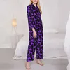 Abbigliamento da casa pigiama femmina femmina animale viola silhouette camera da letto abbare levrieri stampare a due pezzi set morbido abito oversize