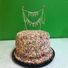 Forniture per feste Happy Birthday Cake Topper Topper Ghirlanda Bandiere a mano fatte a mano con avorio a palo in legno (con rosa rosa)