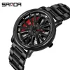 Wristwatches Men Fashion Sell Car Rim Wristwatch 360 Degree Rotating Wheel Dial Watches Stainless Steel Waterproof Sport Quartz Clock