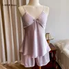 Vêtements à domicile 2pcs Femmes Rayon Nightwear Satin Pajamas Set Casual Sexy Lace Trim Loungewear Habots Pyjamas Cami Topshorts Sleepingwear