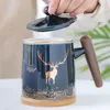 Mugs Ceramic Tea Water Separation Cup With Lid Large Capacity Office Filter Teacups Wooden Handle Strainer Coffee Mug Drinkware 400ML