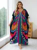 Plus -klänningar 2024 Sommar Causal Batwing Sleeve Kaftan Maxi Dress for Women Outfit Evening Moo Q1342