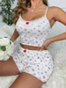 Home Clothing Sweet Flowers Print 2Pieces Camis Shorts Summer Sets Women Girls Casual Loungewear Outfit Slip Lace Trim Crop Vest Tops