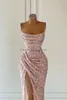 Dream Evening Jurk 2023 Sexy mouwloze geplooide roze jurken Mermaid Side Split pailletten Prom Formal gelegenheid jurken 240401