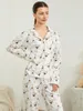 Home Clothing dames 2 -delige pyjama set lange mouw revers button up shirt wijn glazen afdrukbroek sets casual slaapkleding loungewear outfits