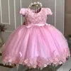 Luksusowa księżniczka Applique Flower Girl Sukienki na wesele Tiul Pearls Ball Kids Controsel Gown Przyjęcie urodzinowe Pierwsza komunia noszenie 240323